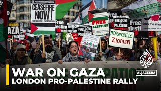 Thousands of proPalestine protesters march in London calling for Gaza ceasefire [upl. by Miahc195]