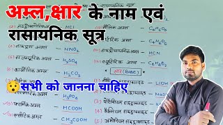 अम्लक्षार के नाम और रासायनिक सूत्र  Acid and Base and Formula  acid and base  science gk trick [upl. by Seabrook]