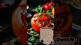 Recette d’Halloween  Poivrons JackOLanterns Farcis 🎃🌶️🌿 halloween pepper comfortfoods haïku [upl. by Ahtis]