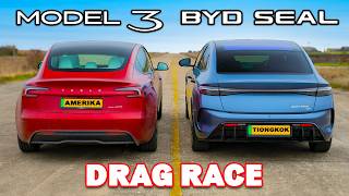 Tesla Model 3 v BYD Seal DRAG RACE [upl. by Odnamla274]