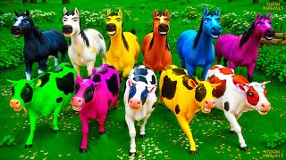 Colorful Cows vs Horses Transformation Magical Super Cows Epic Counter Attack Animals Cartoon [upl. by Aleibarg]