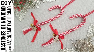 DIY COMO HACER BASTONES DE NAVIDAD EN MACRAMÉ  ADORNOS NAVIDEÑOS CON HILO  MACRAME CANDY CANE [upl. by Anilem]