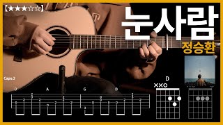 709쉬운버전정승환  눈사람 기타커버【★★★☆☆】  Guitar tutorial ギター 弾いてみた 【TAB譜】 [upl. by Namdor]