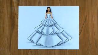 Simple Dresses drawings step by step  Fashion illustration drawing  Fashion design Illustration [upl. by Tutankhamen846]