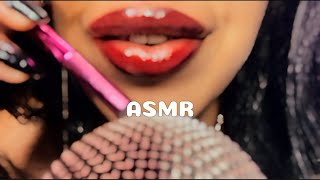 ASMR Lofi closeup vibrant tongue inaudible mouth sound amp different brushes in the microphone [upl. by Ecirtak]