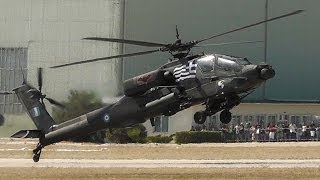 AH64HA Apache  Takeoff Airshow Display Wheelie Landing  Hellenic ArmyAFW2013 [upl. by Thalassa864]