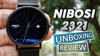 NIBOSI 2321 STAINLESS STEEL BLACK WATCHES  UNBOXING REVIEW [upl. by Terzas]