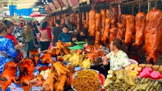 Cambodian street food  Orussey market  Roasted Pigs fruit cakes amp more Before Chinese New Year [upl. by Magdalene]