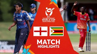 England v Zimbabwe  Match Highlights  U19 CWC 2024 [upl. by Eralcyram]