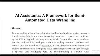 AI Assistants A Framework for Semi Automated Data Wrangling [upl. by Coulson718]