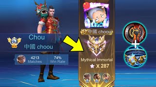 TOP GLOBAL CHOU SOLO RANK IMMORTAL NO EDIT FULL GAMEPLAY NO CUT NO EDIT  Mobile Legends [upl. by Griffiths99]