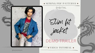 Slim fit jacket coat for FR HOMME male Monarch doll Sewing tutorial more details DEMO TRAILER [upl. by Krisha]