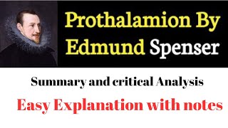 Prothalamion by Edmund Spencer Summary and critical analysis Easy hindi Explanation with notes [upl. by Nnylhtak]