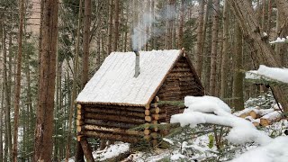 Building a Bushcraft Log Cabin for Survival in the Woods Life Off The Grid [upl. by Merralee]