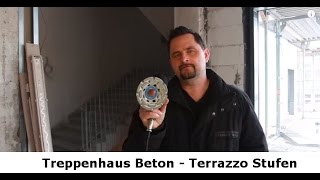 ✅✅ Treppenhaus Beton  Terrazzo Stufen mit Trittschutzstreifen reinigen schleifen und sanieren ✅✅ [upl. by Anemix]