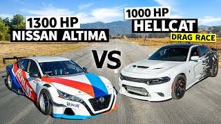 1300hp Altima Drift Car drag races Twin Turbo 1000hp Hellcat [upl. by Lekim]