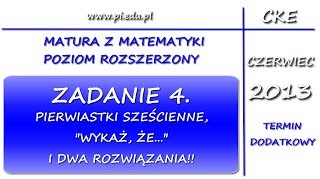 Zadanie 4 Matura dodatkowa z matematyki czerwiec 2013 PR Równania Dowodzenie [upl. by Esmerelda]