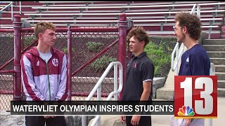 Watervliet high schoolers cheer on coach at Paris Olympics [upl. by Jammal]