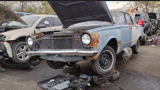 1963 Dodge Dart 4 door slant 6 junkyard find rusty gold Mopar with no muscle push button automatic [upl. by Filipe]