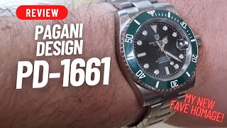 WATCH REVIEW PAGANI DESIGN PD1661 KERMIT AUTO 40MM HOMAGE WATCH [upl. by Eldnar]