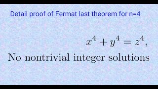 detail proof of Fermat last theorem for n4 [upl. by Bilski101]