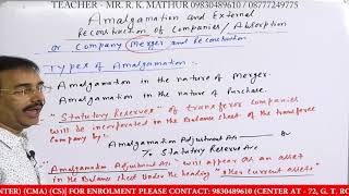 Introduction to Company Amalgamation Accounting  Part1  Mathur Sir Classes [upl. by Hescock]