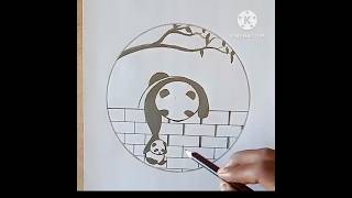 How to draw cute panda in circle shorts art howtodraw circledrawing sketch viralshorts viral [upl. by Erica783]