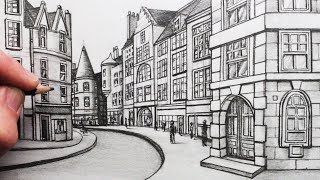 How to Draw Buildings in Perspective A Street in Edinburgh [upl. by Ryun]