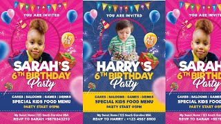 Kids Birthday Party Invitation Flyer in PhotoshopFree PSD template to download [upl. by Mellman666]