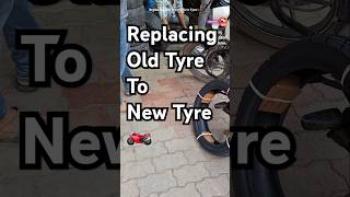 Replacing Old Tyre to New Tyre🏍️tyre tyres bike youtubeshorts ytshorts shorts bajaj mrftyre [upl. by Erusaert]