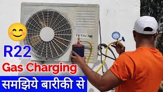 R22 Gas Charging Full Practical  Gas Charging in AC  Ac me gas kaise dale  ac gas charging r22 [upl. by Notyap]