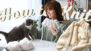 Knit a Cozy Sweater in One Piece  Beginner Friendly Knitting in the Round DIY Tutorial Part 1 [upl. by Isus86]