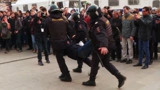 Protesters clash with Russian police [upl. by Kenlee]