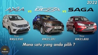 Perodua Axia  Perodua Bezza  Proton Saga  2022 Axia vs Bezza vs Saga  Mana satu yang anda pilih [upl. by Oech386]