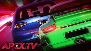 Test VW Golf R 300 hp  Hooligan Race vs Porsche 911 GT3 RS  MAJO BÓNA  APEXTV ENG SUBTITLES [upl. by Blakelee]