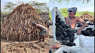 Traditional Wooden CHARCOAL making in our Village  Charcoal  countryfoodcooking [upl. by Oicapot700]