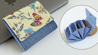 DIY Easy Small Floral and Denim Accordion Wallet  Old Jeans Idea  Wallet Tutorial  Upcycle Craft [upl. by Atneciv842]