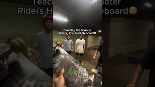 Teaching pro scooter riders to skate with Ryan Orell amp Roman Dellapena shorts professional gopro [upl. by Yelad]