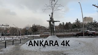 Walking Tour in Downtown Ankara Turkey During Rush Hour in Light Snowfall 4K [upl. by Aremat35]