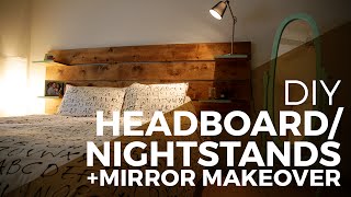 How to make a Headboard  Nightstands  Mirror Makeover  DIY [upl. by Koeppel834]