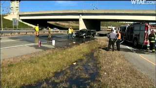 Truck Rolls Catches Fire On Route 28 [upl. by Veejar500]