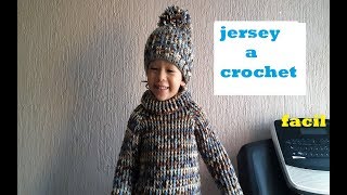 jersey a crochet  tejido facil  sueter de ganchillo  parte 1 [upl. by Cohlier10]