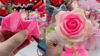 DIY Satin Ribbon reeds flowers  How to make satin ribbon flowers  best Ribbon decoration ideas [upl. by Nylra725]