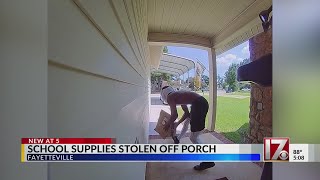 Porch pirate steals schools supplies in Fayetteville [upl. by Annamarie]