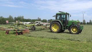 Gras harken met John Deere 6200 en Claas Liner 3000 2016 [upl. by Enelaehs37]