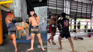 Tawanchai vs Superbon  Muay Thai Training with Trainer Gae Comparison [upl. by Thorndike16]