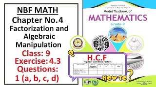 Math Class 9 NBF Exercise 43 Question 1 a b c d HCF  Solution – FBISE [upl. by Gib]