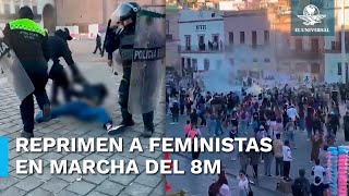 Policías de Zacatecas detienen y reprimen a feministas en marcha del 8M [upl. by Weigle]