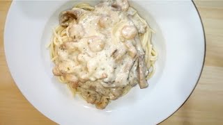 spaghetti sauce blanche et crevettes  معكرونة بالصلصة البيضاء و القمرون طعم لا يقاوم [upl. by Lowell]