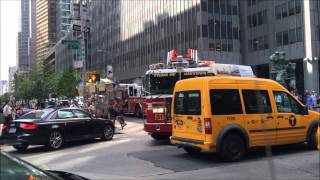 FDNY LADDER 4 BLASTING AIR HORN WHILE RESPONDING WITH FDNY ENGINE 54 AGAINST TRAFFIC ON 6TH AVENUE [upl. by Gnohp]